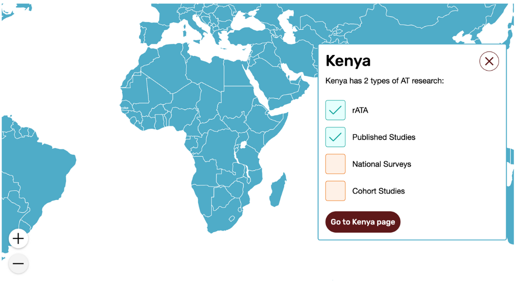 Map from our data portal highlighting research in Kenya