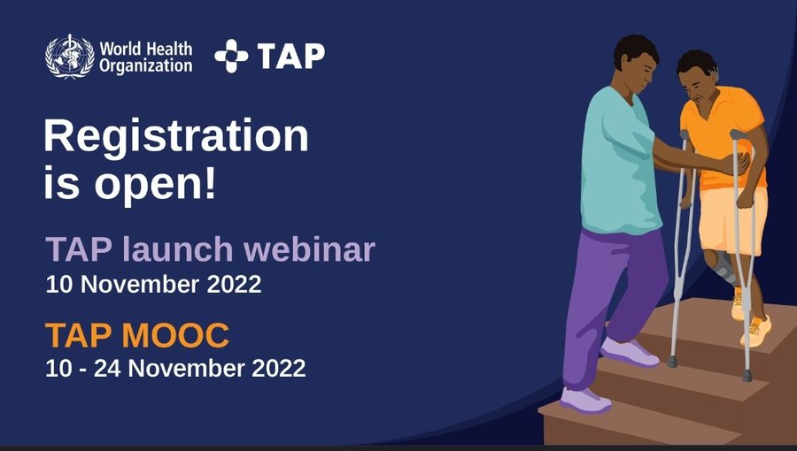 WHO text graphic: Registration is open TAP launch webinar 10 November 2022
TAP MOOC 10-24 November Cover Image