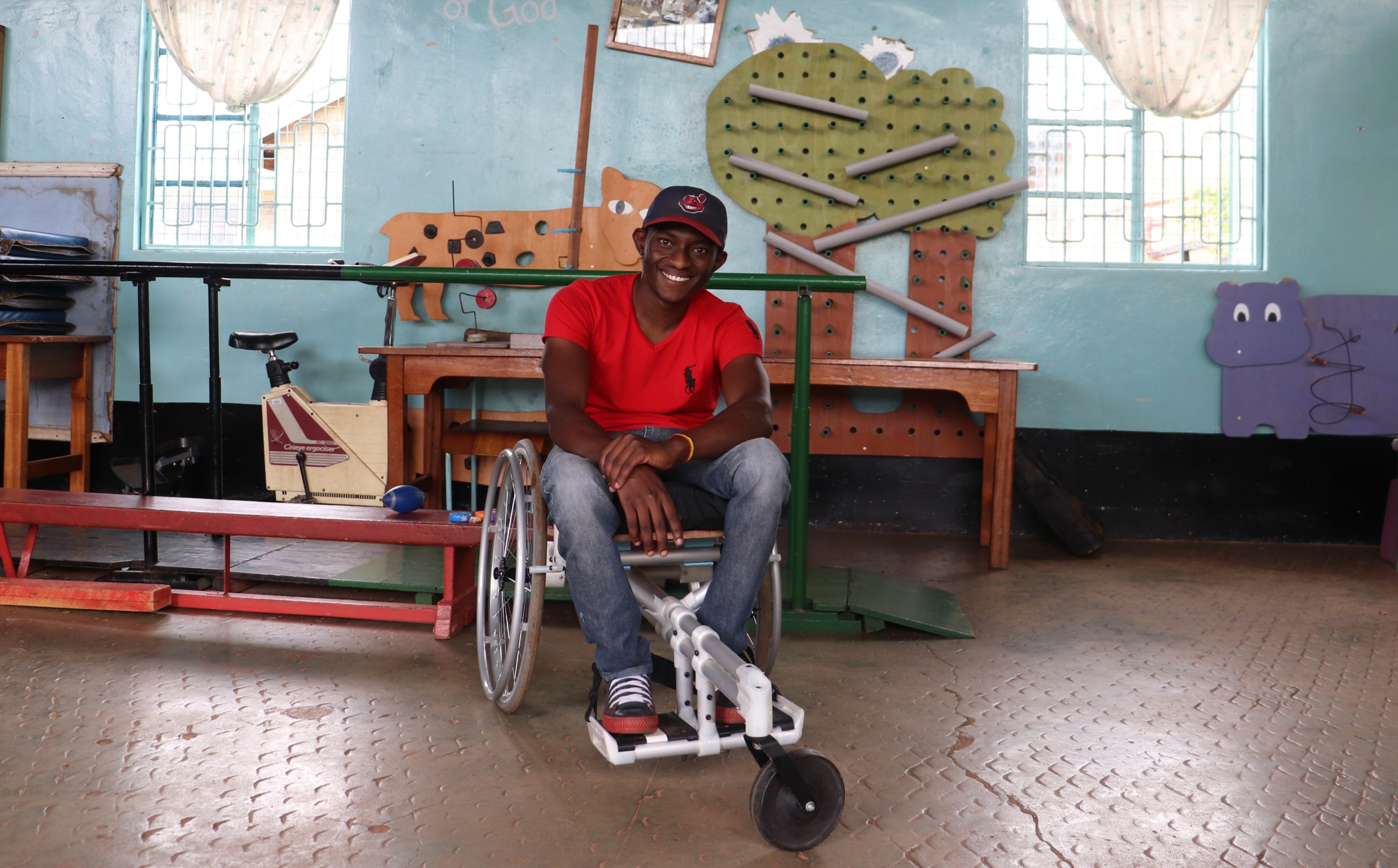 Wheelchair user sitting on wheelchair