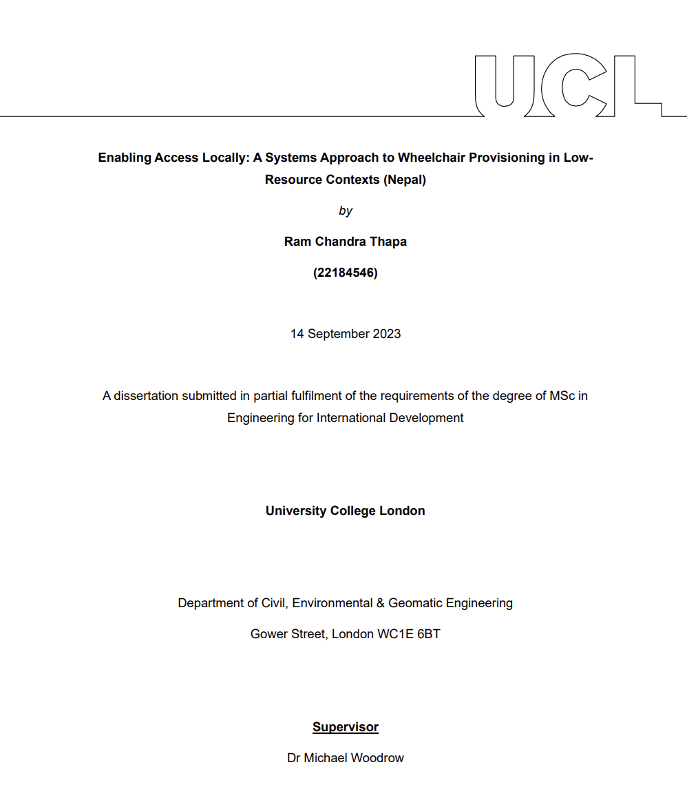 front cover of dissertation: Enabling Access Locally: A Systems Approach to Wheelchair Provisioning in LowResource Contexts (Nepal) Cover Image