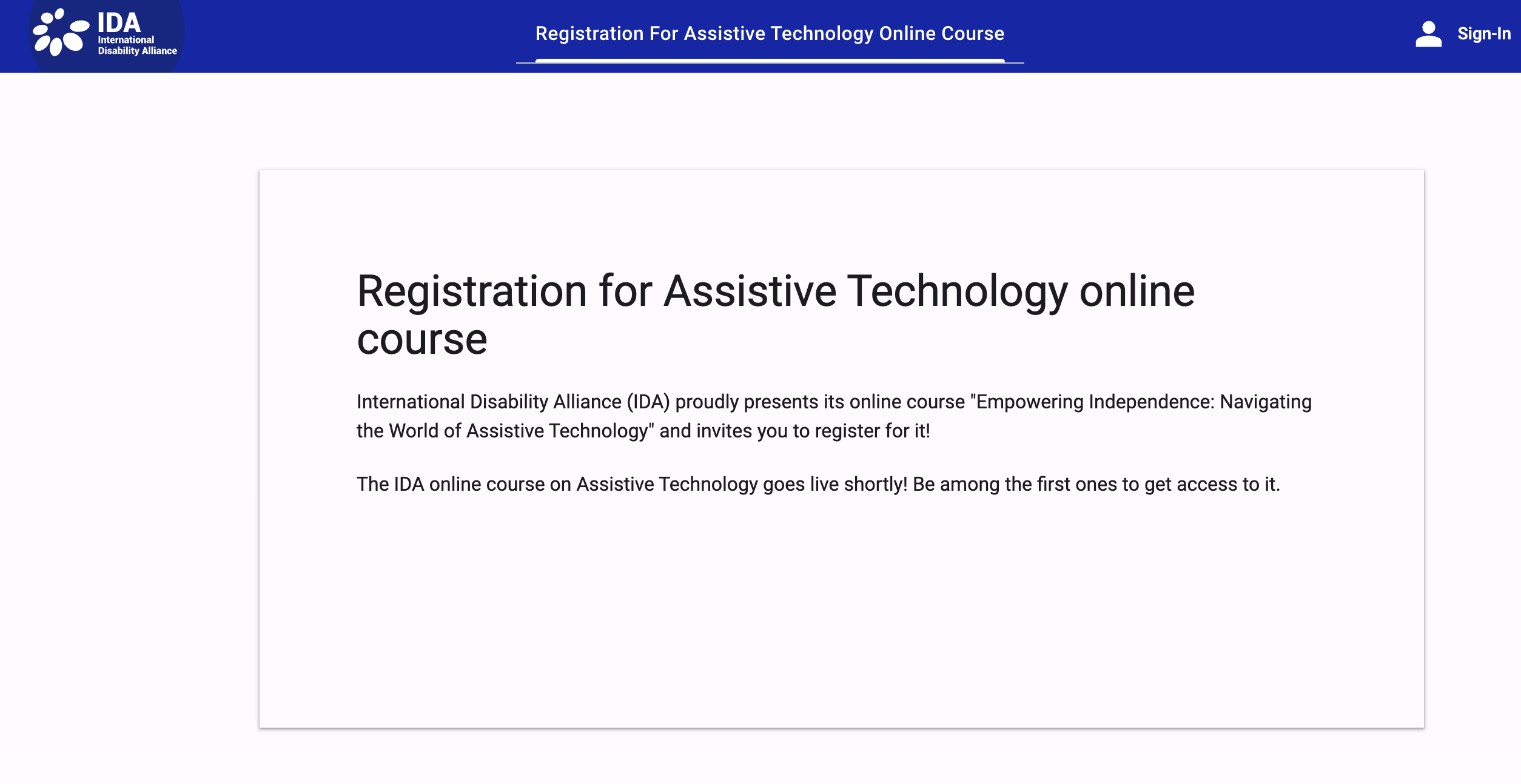 sign up page for Assistive Technology online course Cover Image