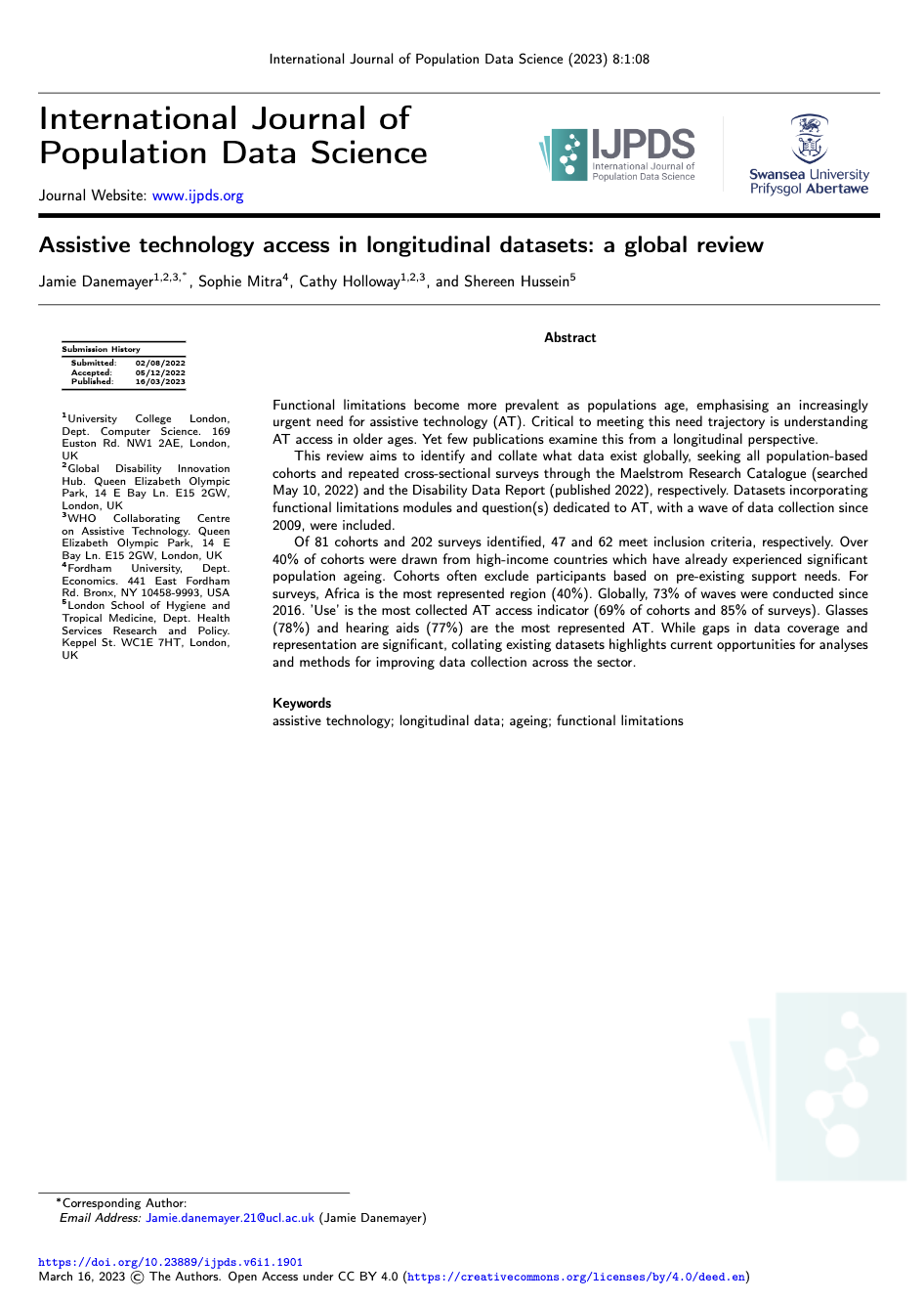 Cover of Assistive technology access in longitudinal datasets Cover Image