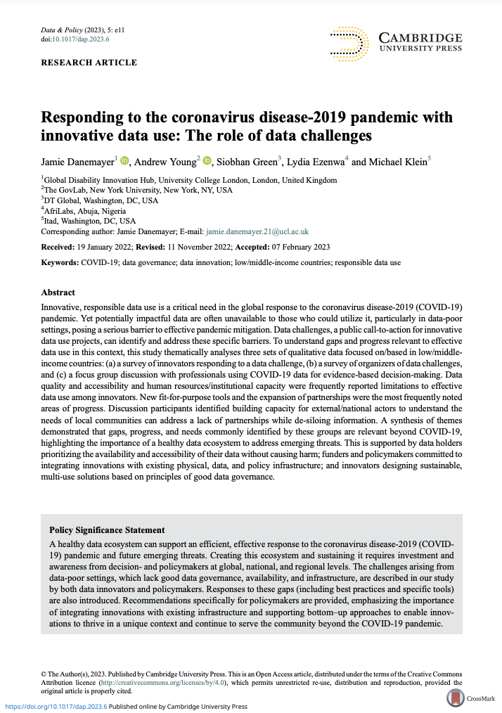 Cover of Responding to the coronavirus disease-2019 pandemic with
innovative data use Cover Image