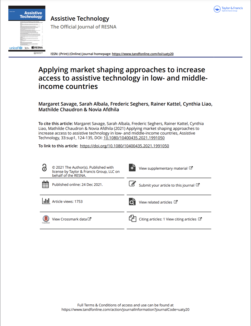 Cover of Applying market shaping approaches to increase access to assistive technology in low- and middle-income countries article Cover Image