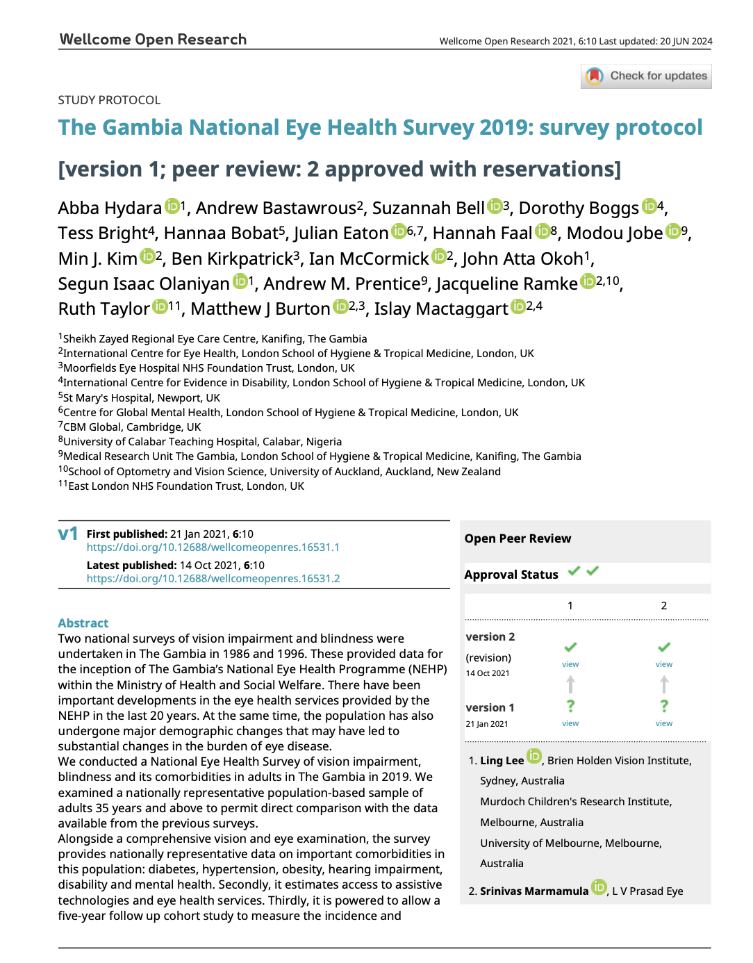 Cover of The Gambia National Eye Health Survey 2019 Cover Image