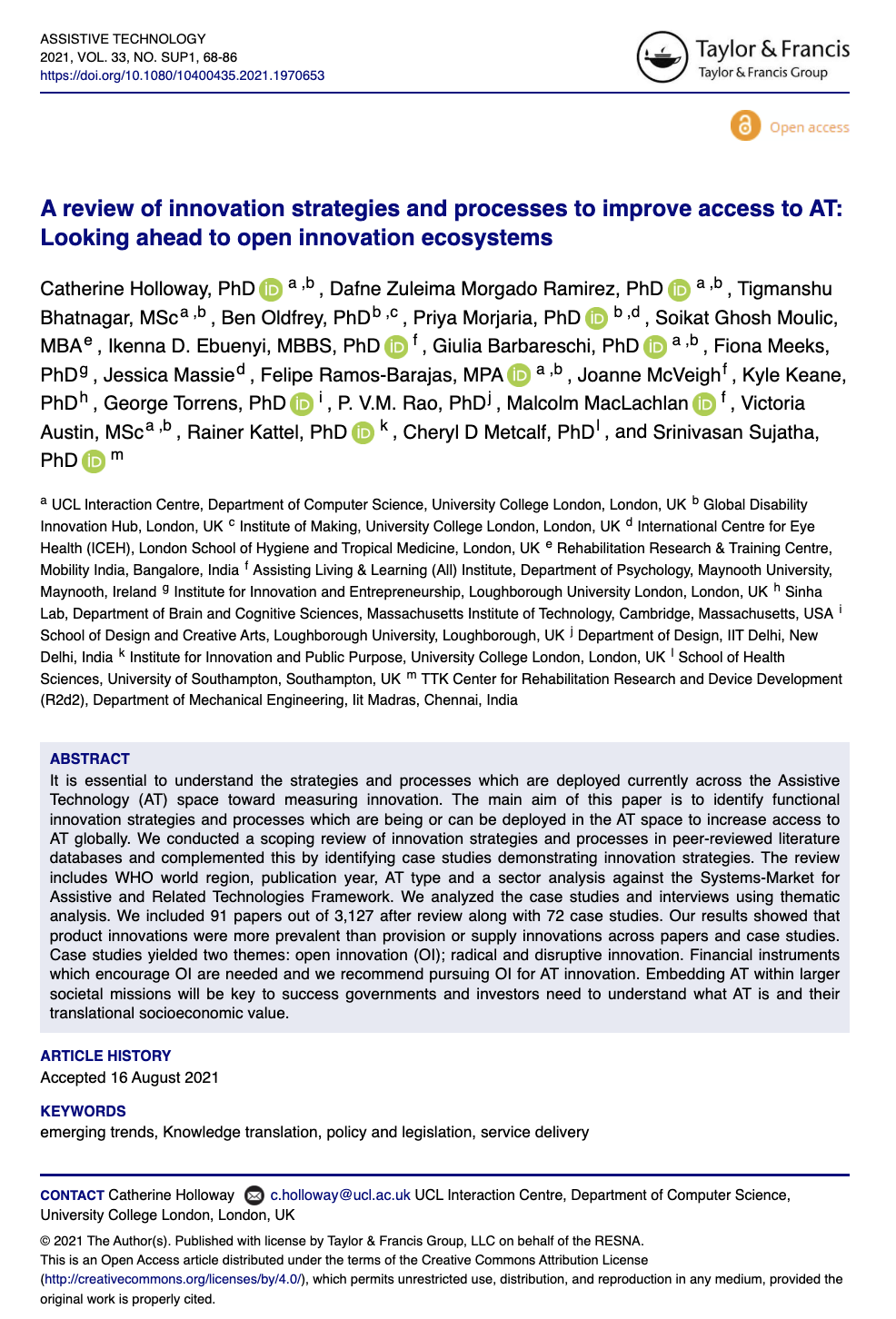 Cover of A review of innovation strategies and processes to improve access to AT Cover Image