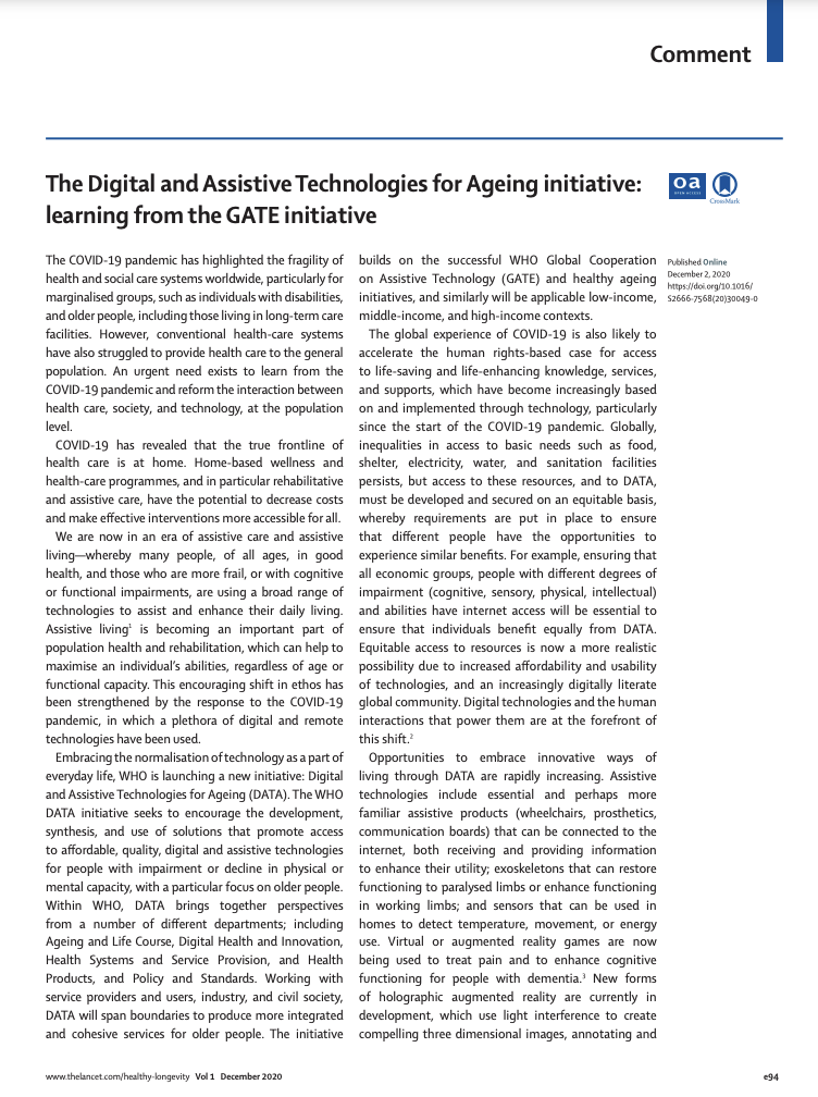 Cover of The Digital and Assistive Technologies for Ageing initiative Cover Image