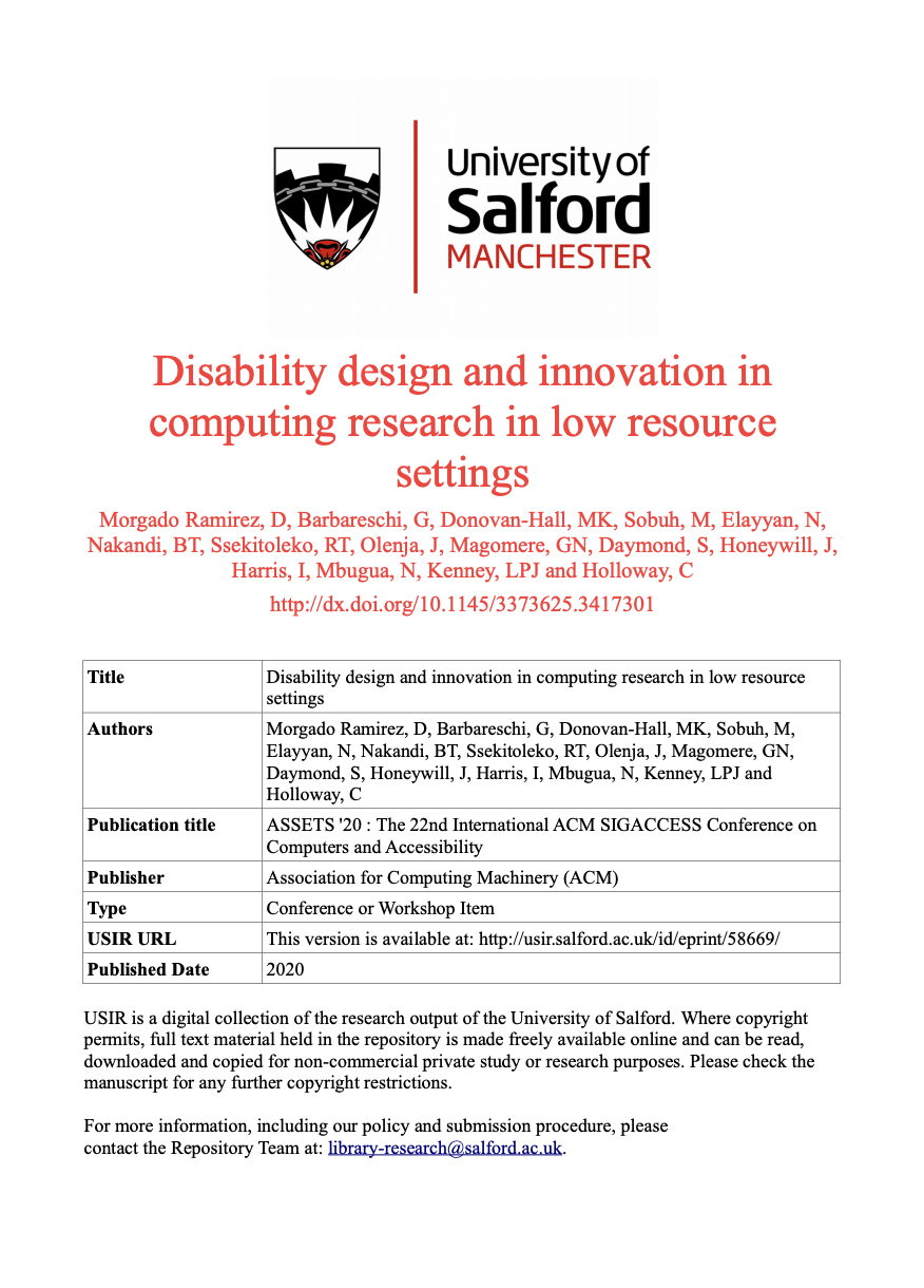 Cover of Disability design and innovation in computing research in low resource settings Cover Image