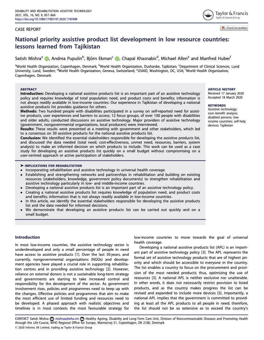 Cover of National priority assistive product list development in low resource countries Cover Image