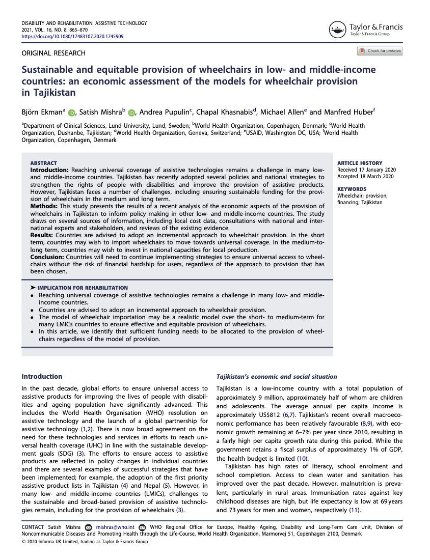 Cover of Sustainable and equitable provision of wheelchairs in low- and middle-income countries Cover Image