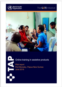 Screenshot of report cover. Training in Assistive Products Pilot Report 2019. Cover Image