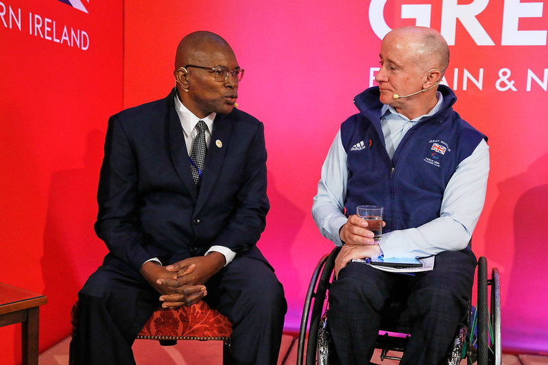 James and Sean in discussion on stage during event