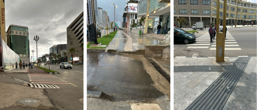Left image:&nbsp;The street crossings are not always&nbsp;accessible, with&nbsp;curb ramps provided only on one side of the street.&nbsp; Middle image:&nbsp;While the intention has been to provide curb ramps at all crossings in the Corridor Project area,&nbsp;the image&nbsp;highlights gaps in the implementation of the design guidelines,&nbsp;including&nbsp;poorly designed curb&nbsp;ramps.&nbsp; Right image:&nbsp;Incorrect&nbsp;laying of the tactile way guidance system,&nbsp;highlighting the&nbsp;design implementation&nbsp;gaps in&nbsp;the&nbsp;Corridor Project&nbsp;