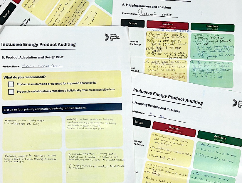 Sample worksheets from the clean energy product auditing session