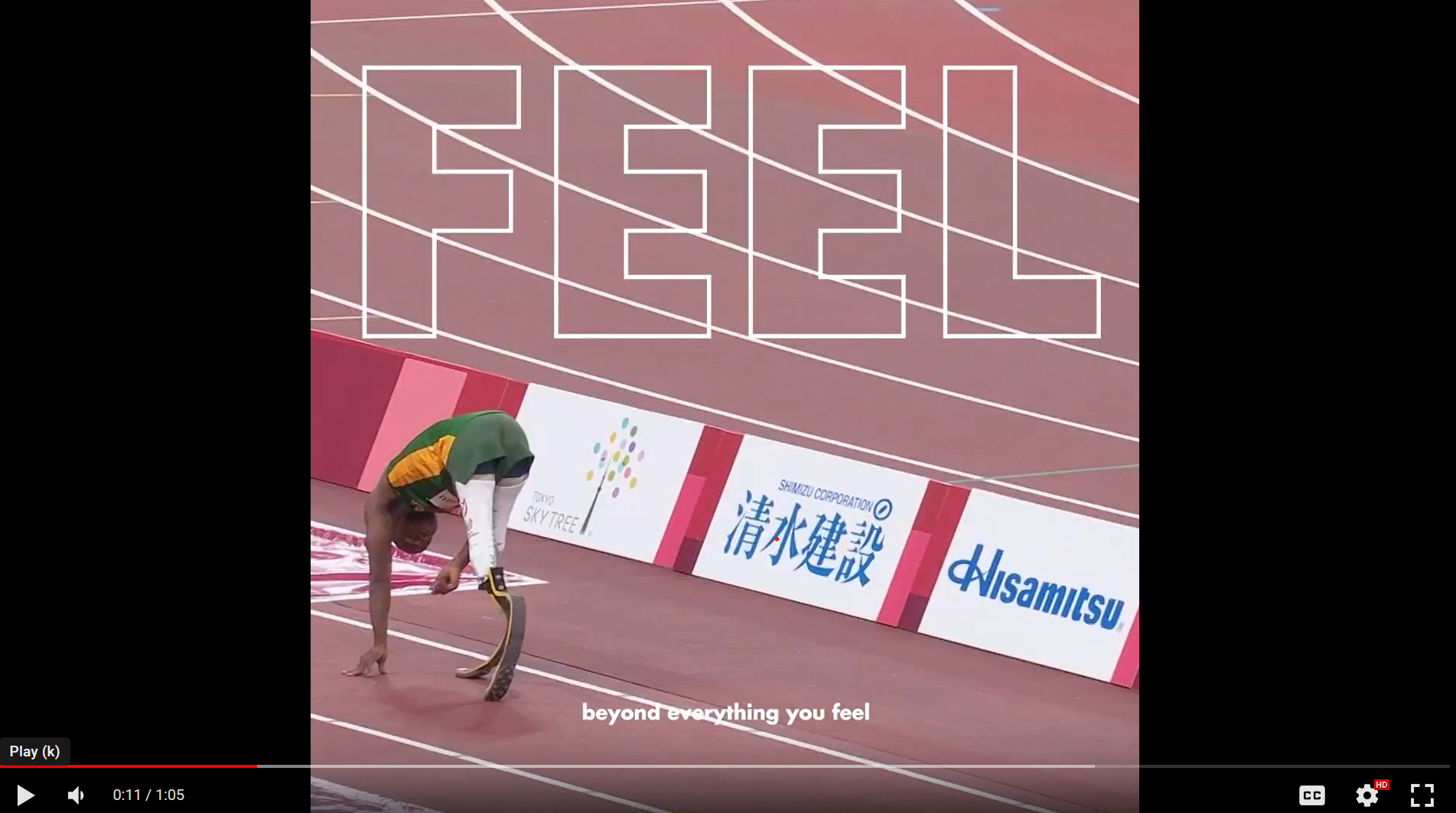 Video still showing athlete competing