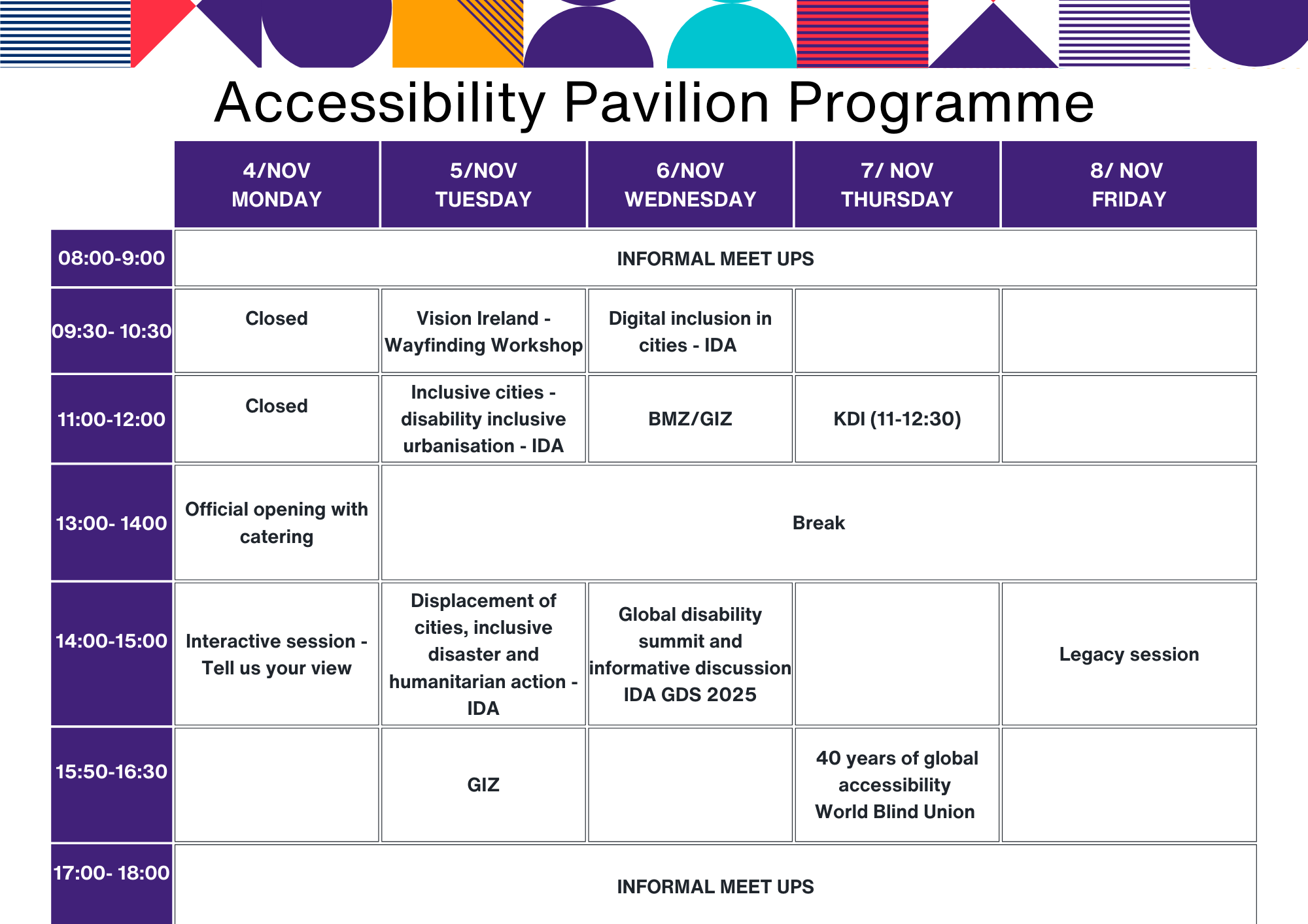 Accessibility Pavilion Programme