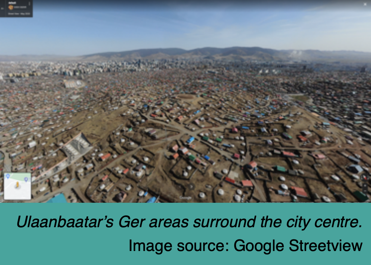 Aerial view of Ulaanbaatar's Ger areas around the city centre. Imaage Source: Google Streetview