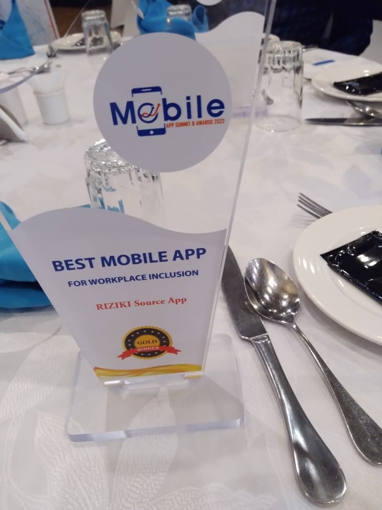 An image of an award that Riziki source won of Best Mobile App for Workplace Inclusion